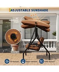 gaomon 3 Seat Outdoor Porch Swing, 2-in-1 Patio Swing Chair with Thickened Removable Cushions