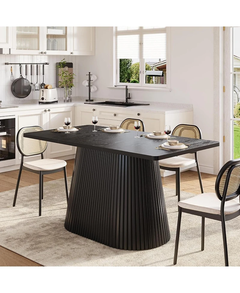 Tribesigns 59" Farmhouse Dining Table for 4-6 People, Modern Rectangular Kitchen Table with Metal Pedestal Base