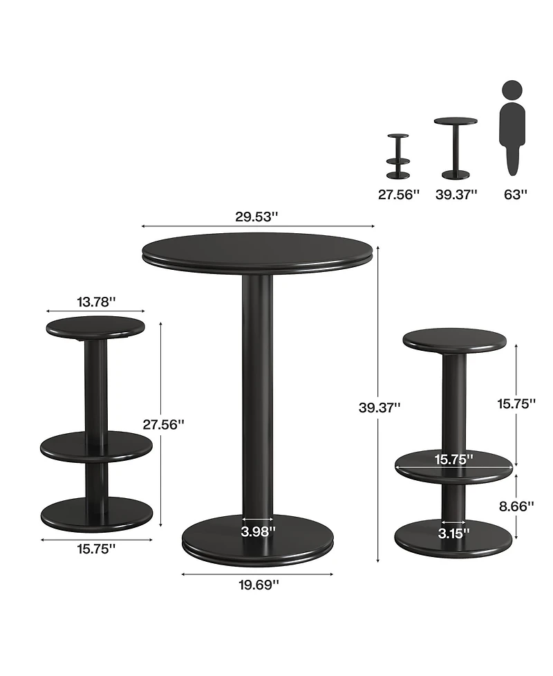 Tribesigns 39.4" H Round Bar Table and Chairs Set, Modern Black Bistro Pub Table with 2 Barstools, Wooden Counter Height Cocktail Table