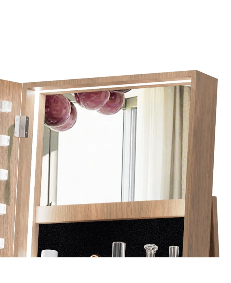 Rainsken 360°Swivel Jewelry Cabinet, Standing Jewelry Armoire Organizer, Lockable Storage Cabinet with Full Length Mirror, Display Shelves
