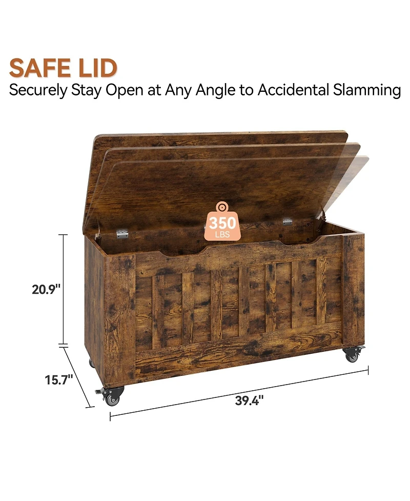 gaomon 39.4" Rolling Wooden Storage Chest