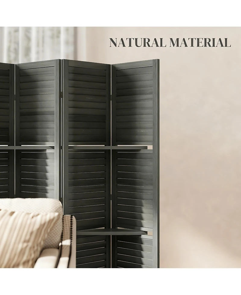 Yigii Wood Room Divider with Shelves and Folding Design