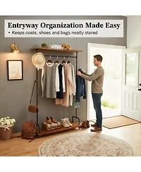 Yigii Industrial Pipe Clothes Rack with Wheels, 2-Tier, Heavy Duty