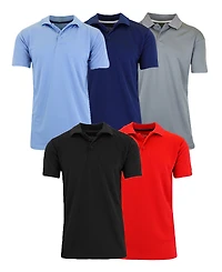 Galaxy By Harvic Men's Dry Fit Moisture-Wicking Polo Shirt Set, 5-Pack