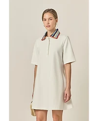 English Factory Women's Knitted Collar A-Line Shirt Dress