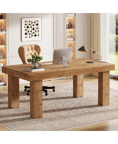 Tribesigns Solid Wood Executive Desk, Home Office Computer Desk with Sturdy Wooden Legs, Farmhouse Simple Writing Study Table