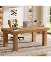 Tribesigns Solid Wood Executive Desk, Home Office Computer Desk with Sturdy Wooden Legs, Farmhouse Simple Writing Study Table