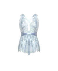 Oh La Cheri Women's Brea Eyelash Lace Romper with Open Back