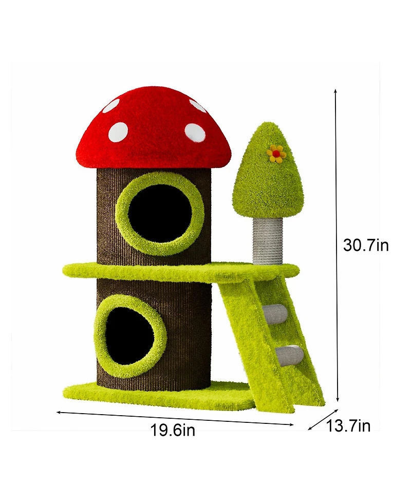 Aostirmotor 30.7" Modern Cat Tree with Mushroom House, Sisal Scratching Posts & Toys for Multi-Cat Homes