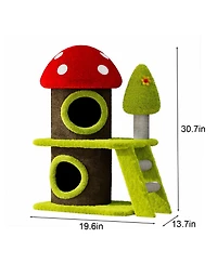 Aostirmotor 30.7" Modern Cat Tree with Mushroom House, Sisal Scratching Posts & Toys for Multi-Cat Homes