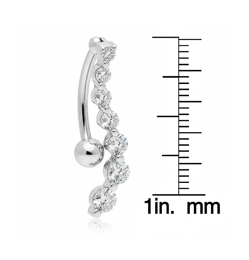 Curata Jewelry Solid 14k Gold 14g Journey Cubic Zirconia S-shape Top Mount Belly Button Ring