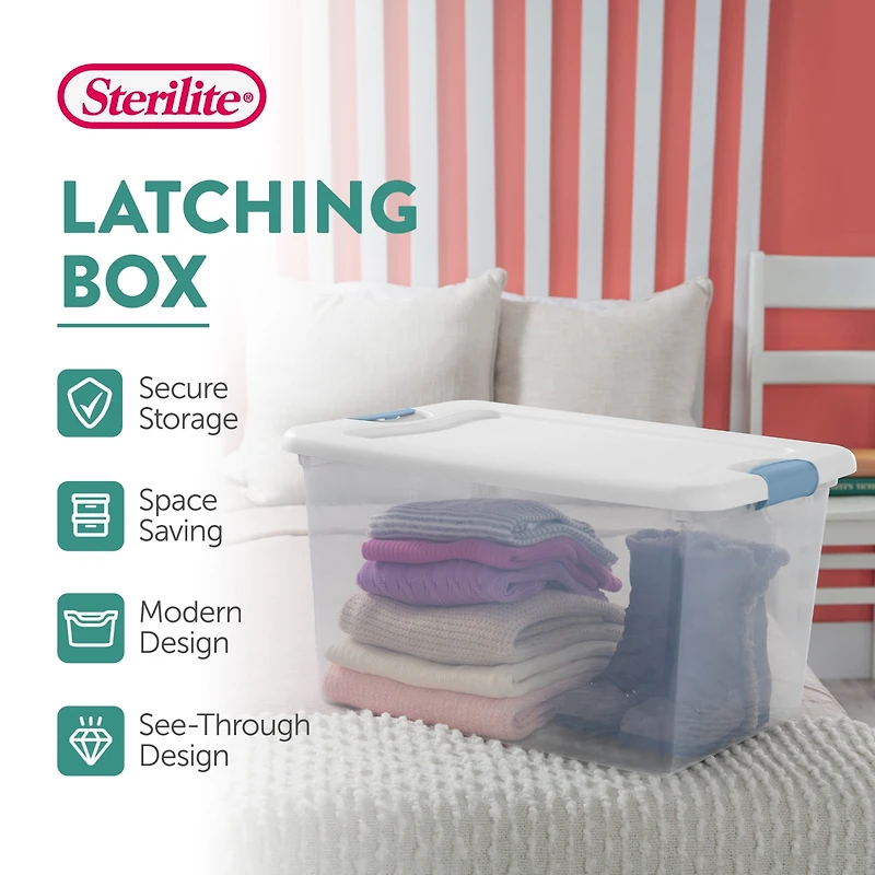 Sterilite 64 Qt Latching Box Stackable Storage Container with Lid, 8 Pack