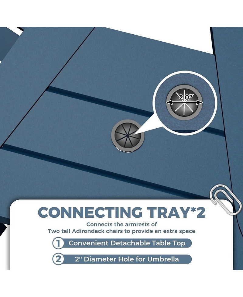 gaomon Outdoor Poly Adirondack Barstools With Connecting Tray, Patio High Adirondack Chairs for Deck, Backyard, Balcony