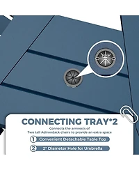 gaomon Outdoor Poly Adirondack Barstools With Connecting Tray, Patio High Adirondack Chairs for Deck, Backyard, Balcony