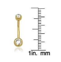 Curata Jewelry Solid 14k Yellow or White Gold 14G Double Bezel Cubic Zirconia Curved Belly Button Ring Body Piercing Ring