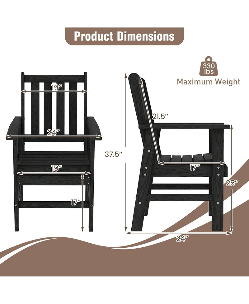 Gymax Patio Dining Chairs Set of 2 w/Wide Armrests Curved Seat Wood Grain for Backyard