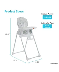 Dream On Me Baby Fisher Price Tiny Bites highchair one-click fold, 7 heights, 2 reclines, removable dishwasher-safe tray, lightweight and space-saving