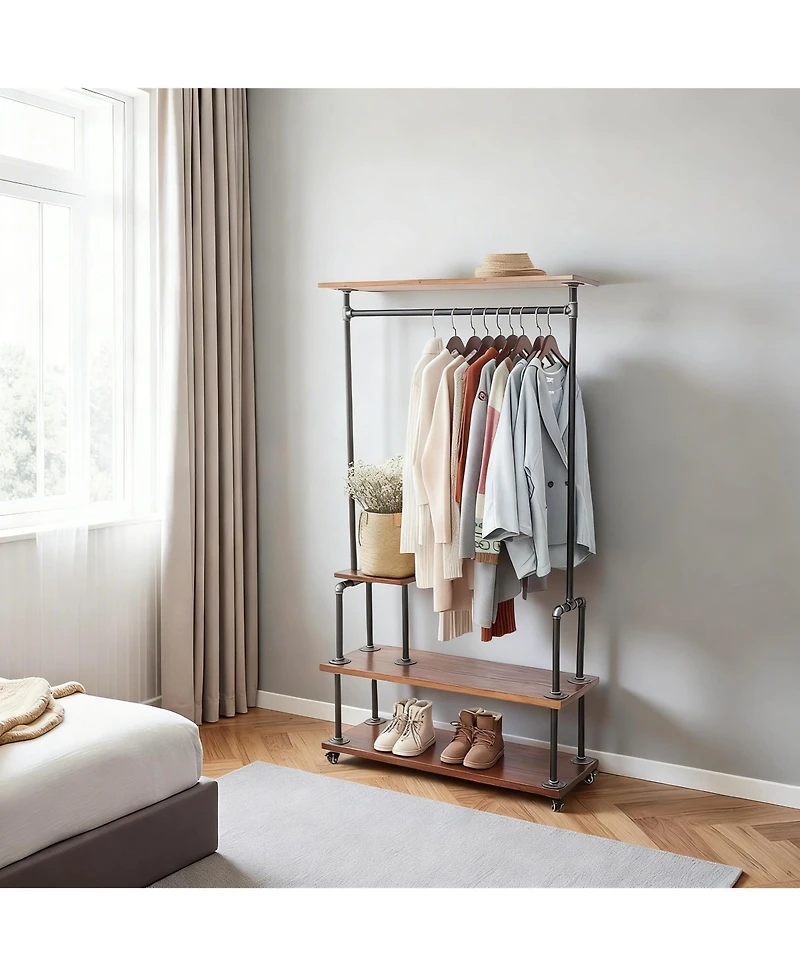 Yigii Heavy Duty Industrial Pipe Garment Rack with Wheels for Home and Office