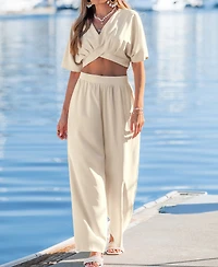 Cupshe Women's Short Sleeve Crop Top & Wide-Leg Pants Matching Set