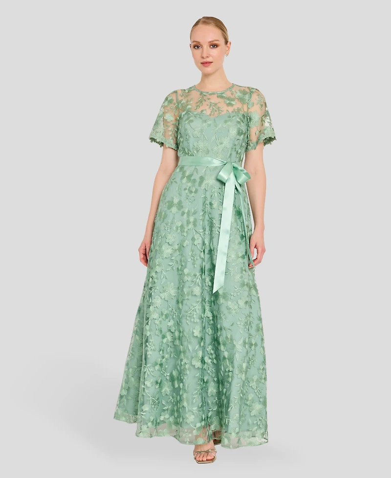 Tahari Asl Women's Short-Sleeve Embroidered Gown