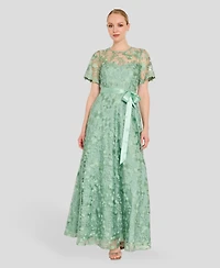 Tahari Asl Women's Short-Sleeve Embroidered Gown