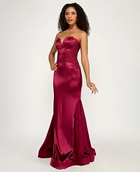 City Studios Junior's Strapless Sweetheart Satin Mermaid Gown