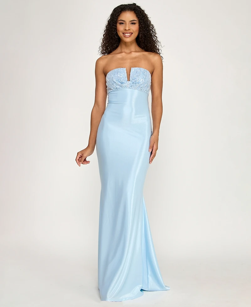 City Studios Women's Strapless Beaded Maxi Dress