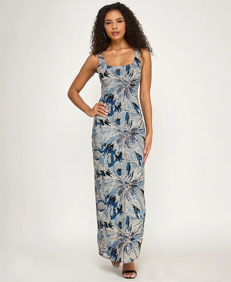 City Studios Women's Sequin Square-Neck Maxi Dress