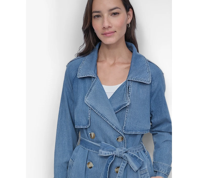 Dkny Jeans Women's Storm Flap Denim Trench Coat