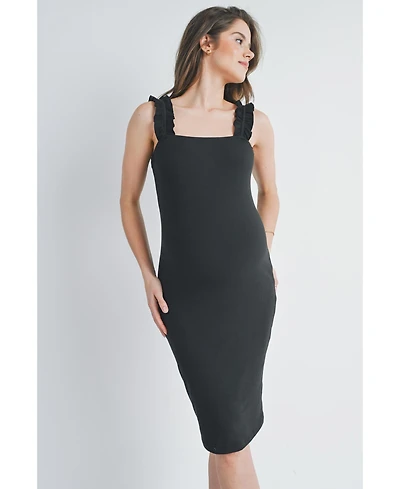 Hello Miz Maternity Ribbed Square Neck Ruffle Strap Dress