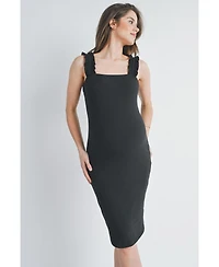 Hello Miz Maternity Ribbed Square Neck Ruffle Strap Dress