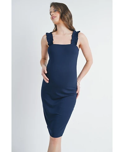 Hello Miz Maternity Ribbed Square Neck Ruffle Strap Dress