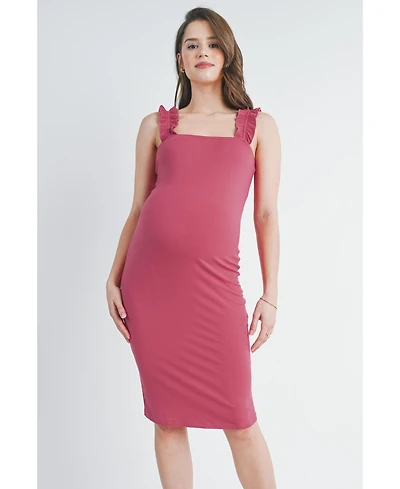 Hello Miz Maternity Ribbed Square Neck Ruffle Strap Dress