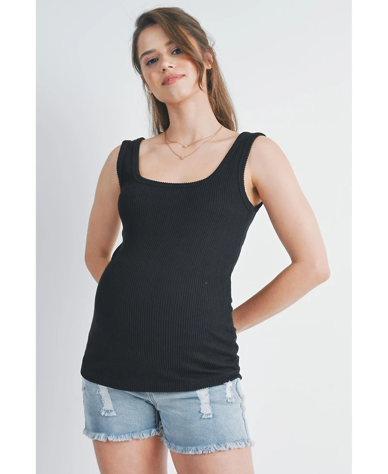 Hello Miz Maternity Square Neck Ribbed Sleeveless Tank Top
