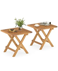 Gymax 2 Pcs Outdoor Folding Side Table Acacia Wood End Table Square Patio Bistro Table