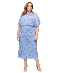 Sl Fashions Plus Round-Neck Blouson Sequin Dress