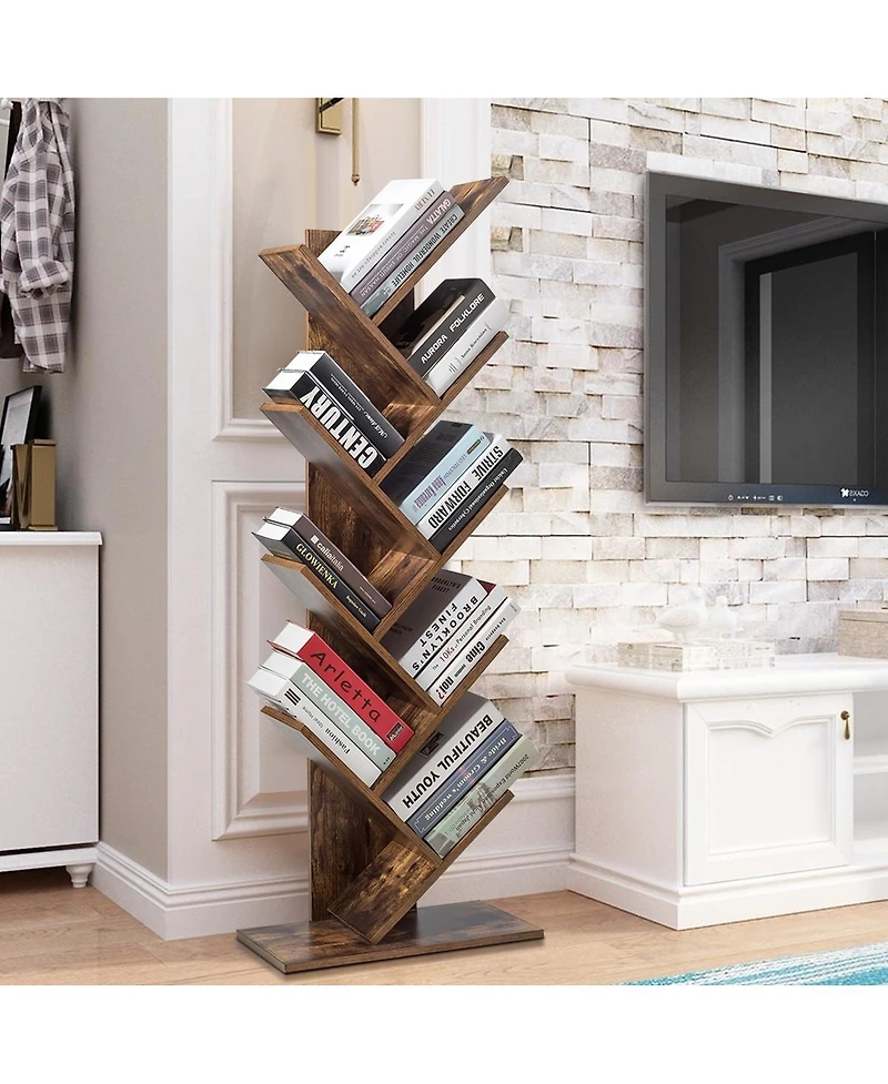 Sugift 8-Tier Free Standing Tree Bookshelf
