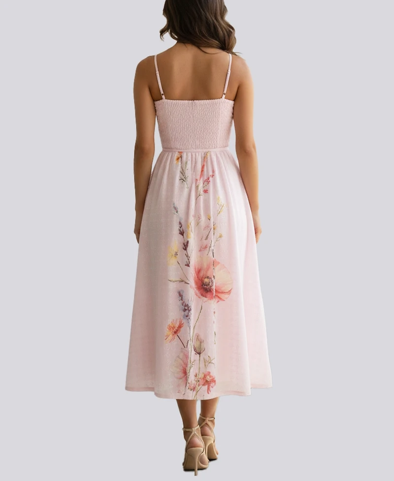 Violet Weekend Juniors' Floral Print Eyelet Corset Midi Dress