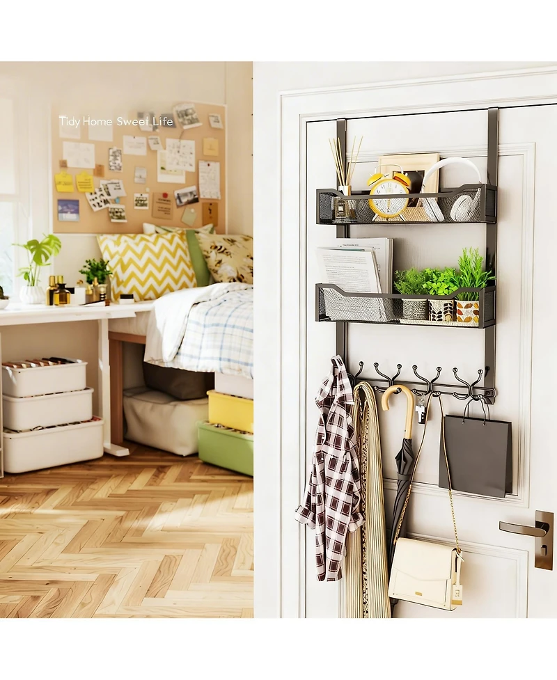 Yigii 16 Hooks Over Door Organizer with Mesh Baskets for Space Saving Storage