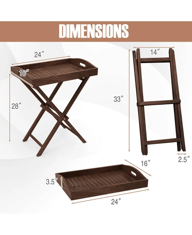 Clihome Solid Teak Wood Folding Tray Table with Removable Top and X-Frame for Patio Garden