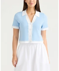 Ellen Tracy Women's Short Sleeve Ric Rac Trims Cardigan