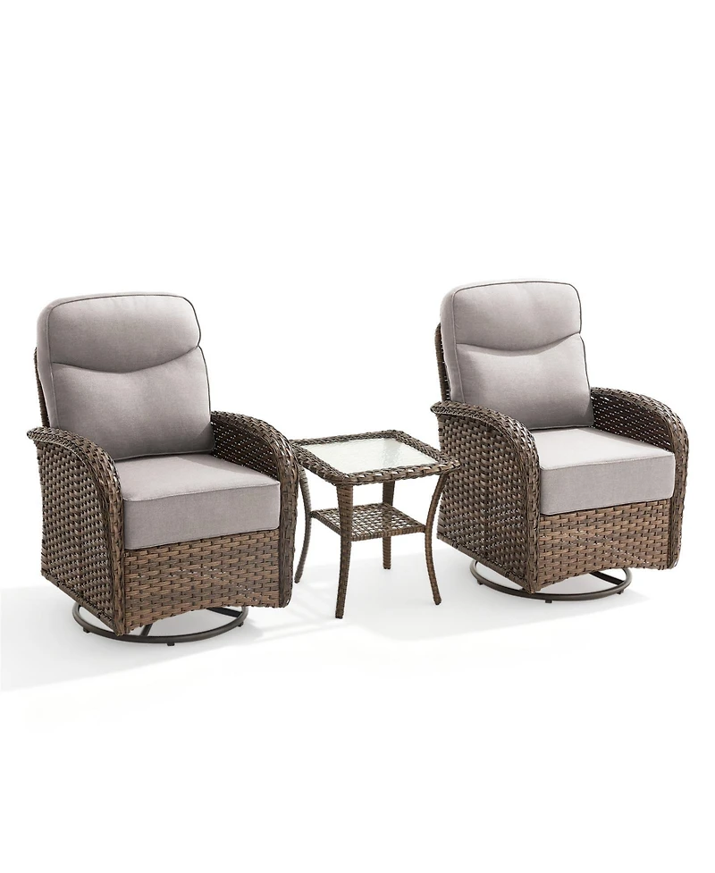Gymojoy 3 Piece Wicker Outdoor Swivel Glider Patio Chair Set