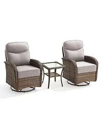 Gymojoy 3 Piece Wicker Outdoor Swivel Glider Patio Chair Set