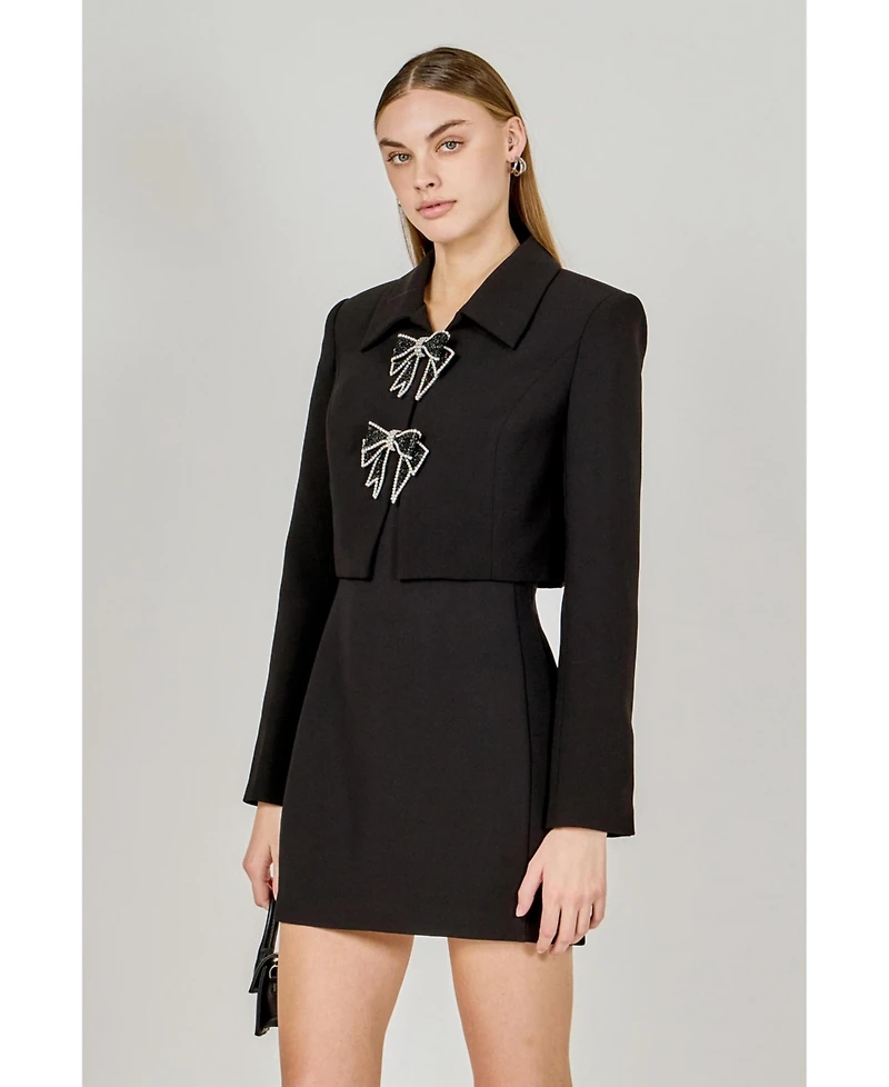 endless rose Women's Rhinestone Bow Cropped Jacket