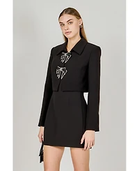 endless rose Women's Rhinestone Bow Cropped Jacket