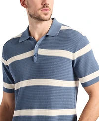 Men's Winder Short Sleeve Textured Striped Polo Sweater