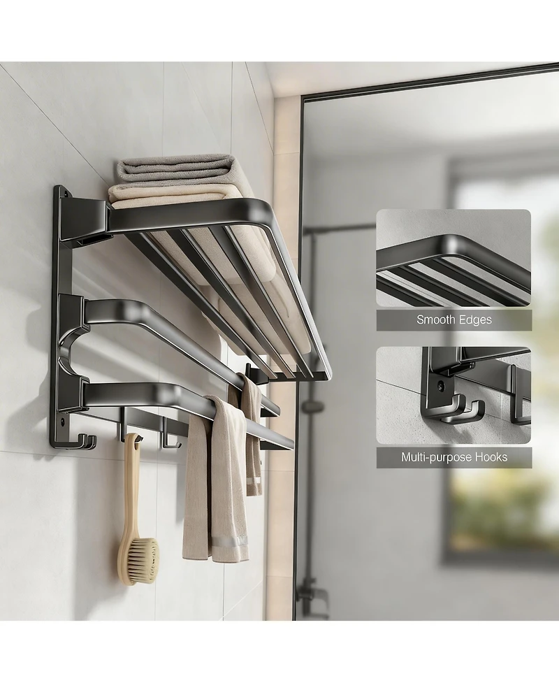 Yigii 24" Foldable Aluminum Towel Rack with 7 Hooks for Bathroom