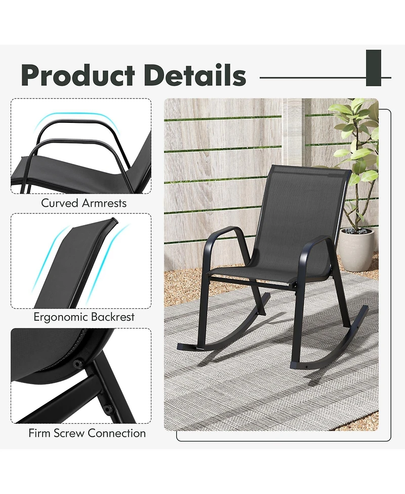 Gymax Pcs Patio Rocking Chair Outdoor Ergonomic Rockers w/ Breathable Fabric Seat