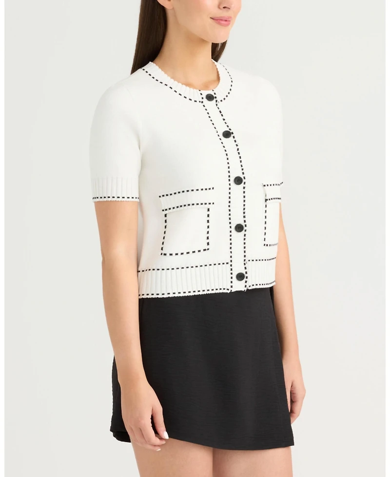 Ellen Tracy Women's Short Cardigan with Stitch Detailing
