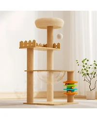 Aostirmotor 39.3" Modern Wood Cat Tree Tower with Scratching Posts, Perch, Hammock & Toys for All Cats